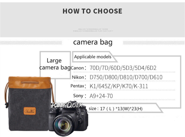 Canvas DSLR Camera Bag Draw String Pouch Insert For Canon Nikon Sony Fuji Leica