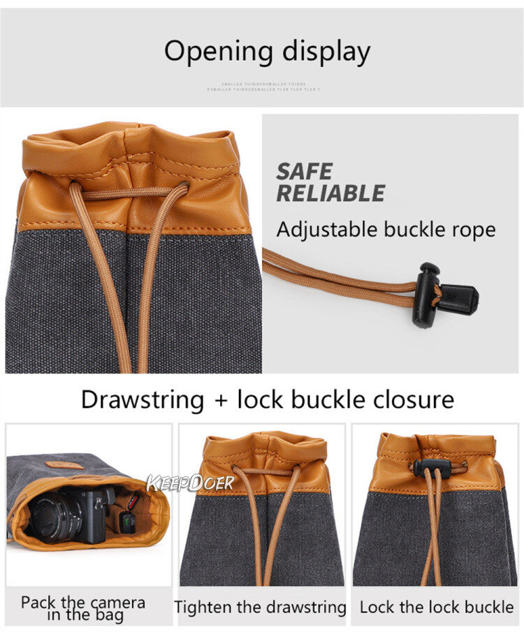 Canvas DSLR Camera Bag Draw String Pouch Insert For Canon Nikon Sony Fuji Leica