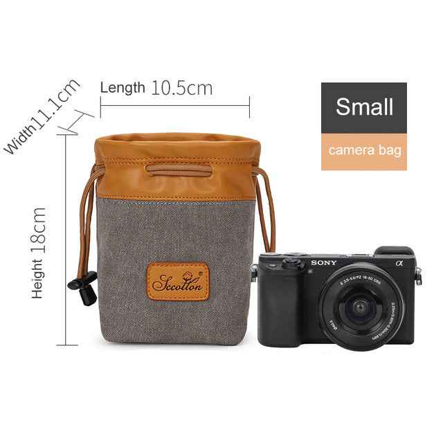 Canvas DSLR Camera Bag Draw String Pouch Insert For Canon Nikon Sony Fuji Leica