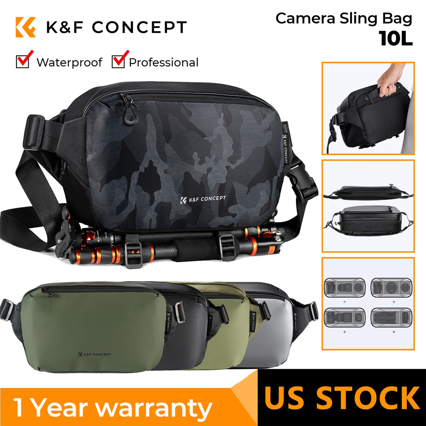 K&F Concept Sling Bag Alpha Camera Photography Shoulder Bag DSLR for Men Women
