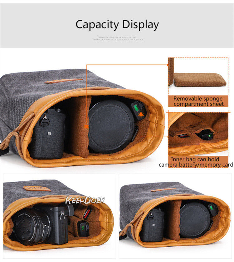 Canvas DSLR Camera Bag Draw String Pouch Insert For Canon Nikon Sony Fuji Leica