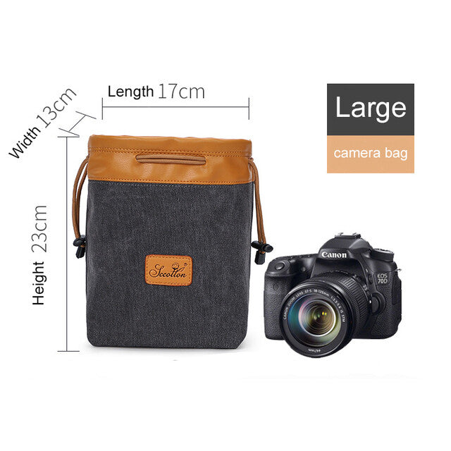 Canvas DSLR Camera Bag Draw String Pouch Insert For Canon Nikon Sony Fuji Leica