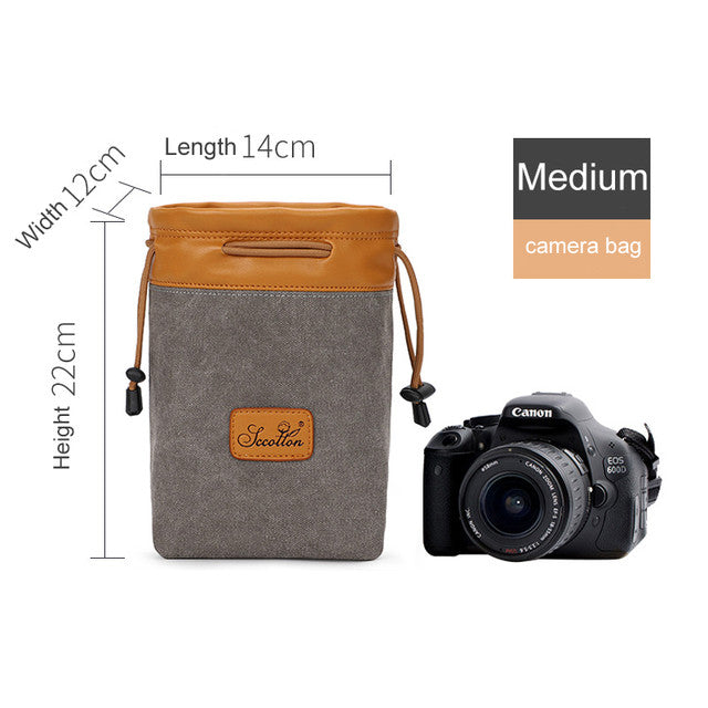Canvas DSLR Camera Bag Draw String Pouch Insert For Canon Nikon Sony Fuji Leica