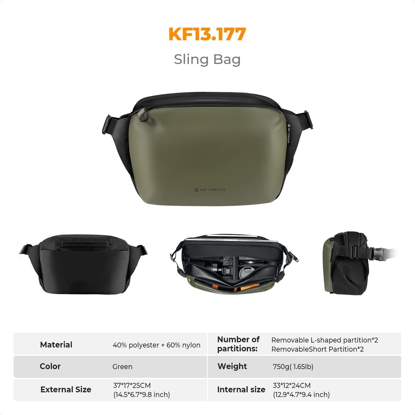 K&F Concept Sling Bag Alpha Camera Photography Shoulder Bag DSLR for Men Women