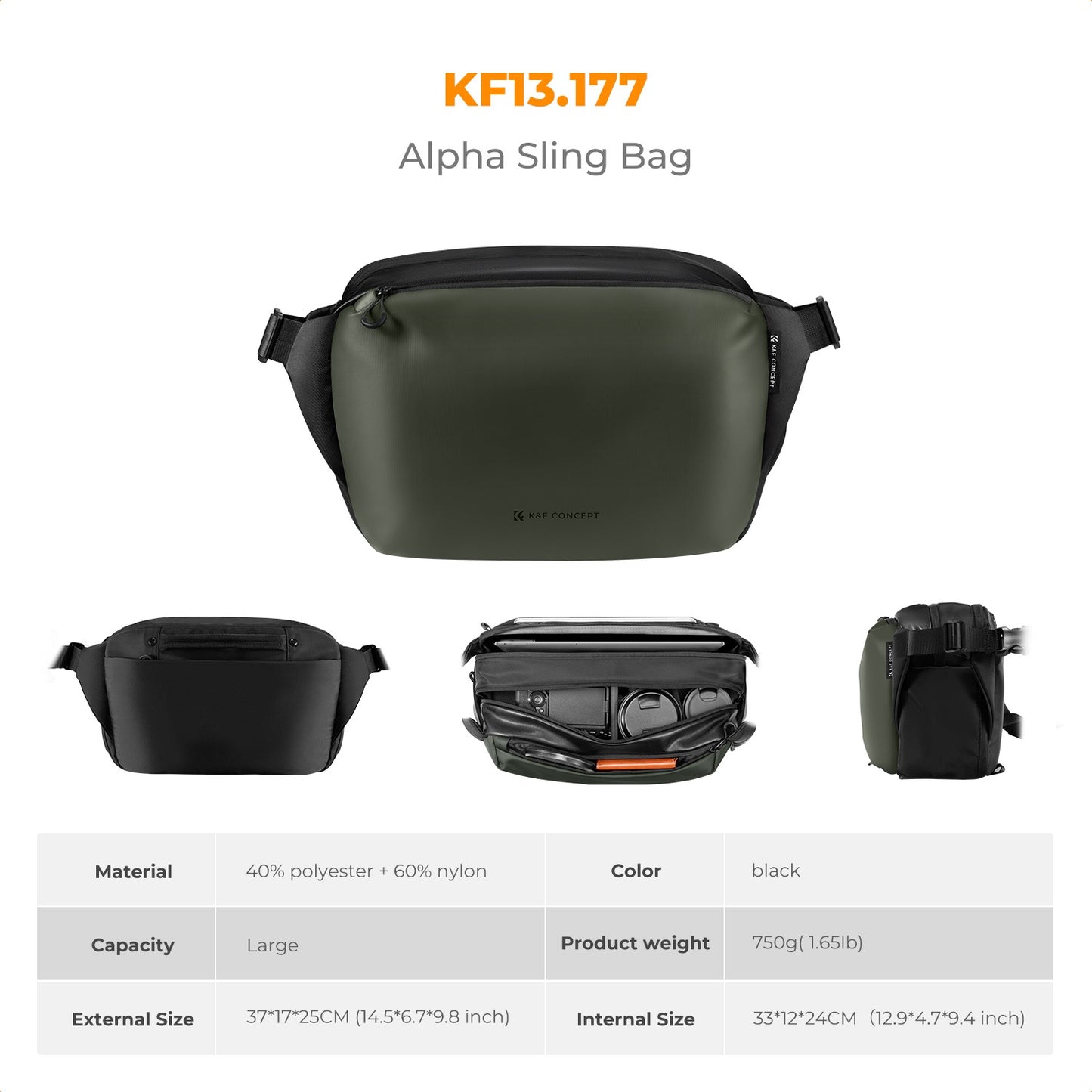 K&F Concept Sling Bag Alpha Camera Photography Shoulder Bag DSLR for Men Women