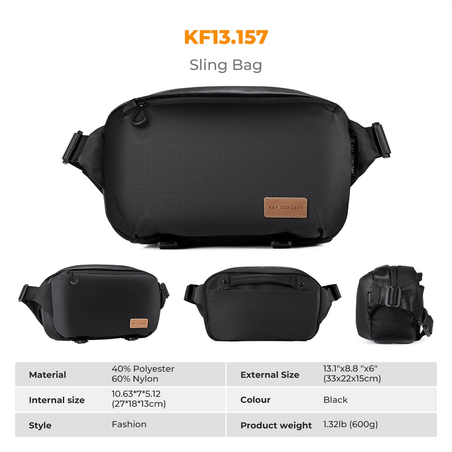 K&F Concept Sling Bag Alpha Camera Photography Shoulder Bag DSLR for Men Women