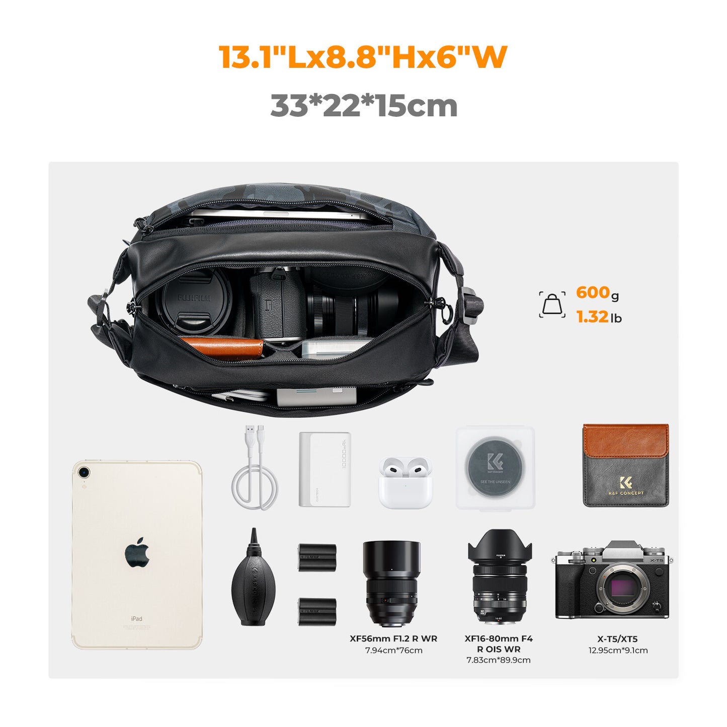 K&F Concept Sling Bag Alpha Camera Photography Shoulder Bag DSLR for Men Women