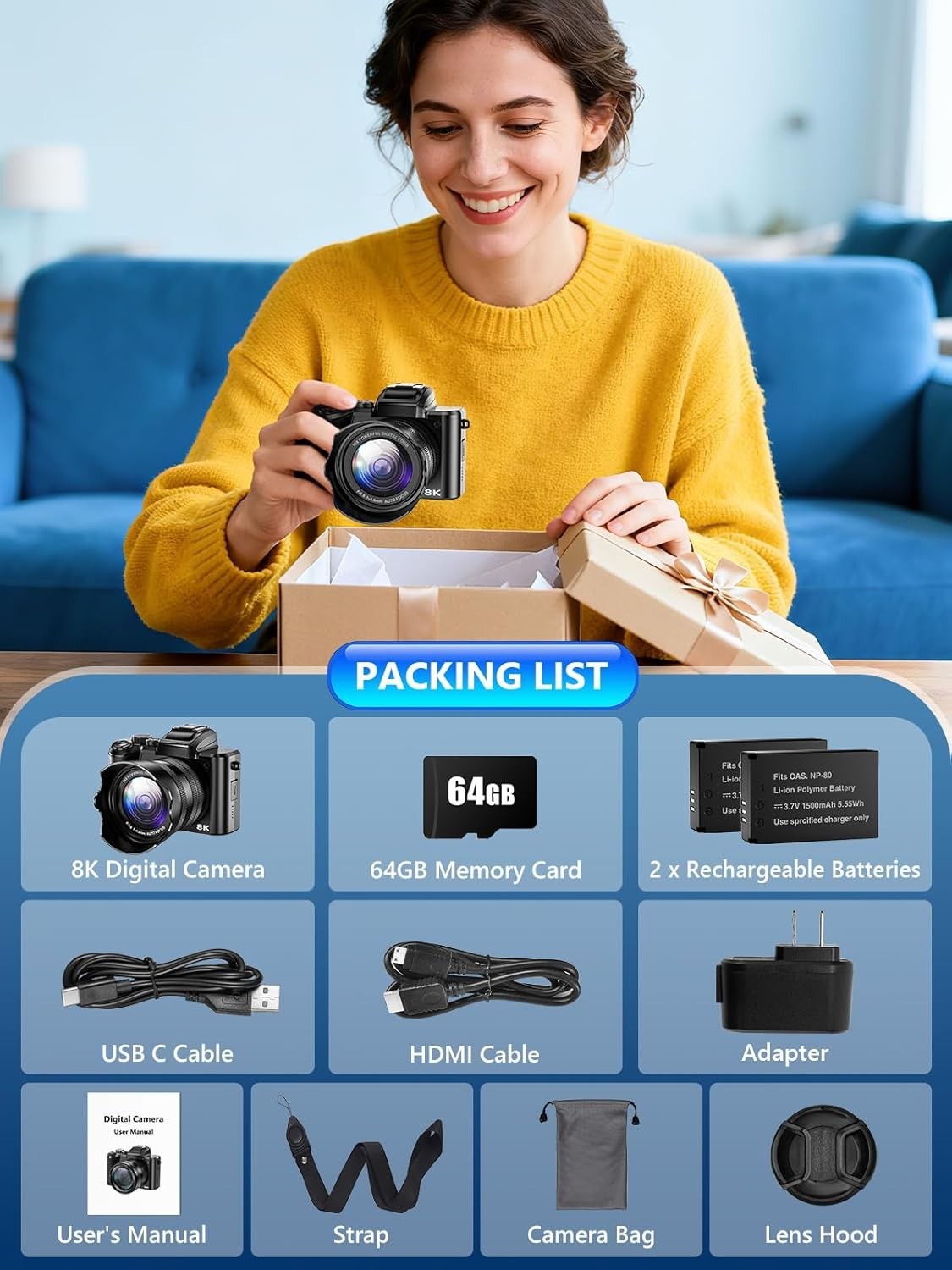 8K Digital Camera, 88MP WiFi Cameras for Photography with 3.2" Touchscreen