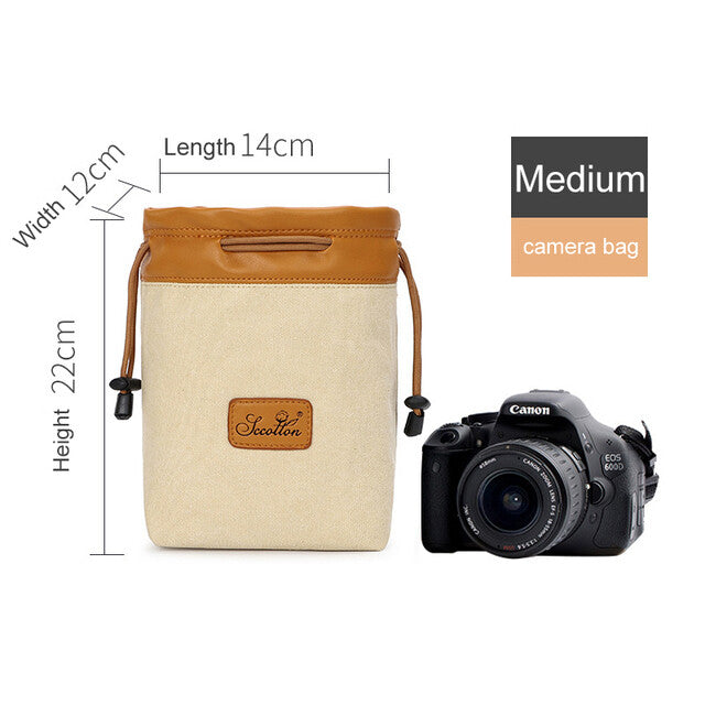 Canvas DSLR Camera Bag Draw String Pouch Insert For Canon Nikon Sony Fuji Leica