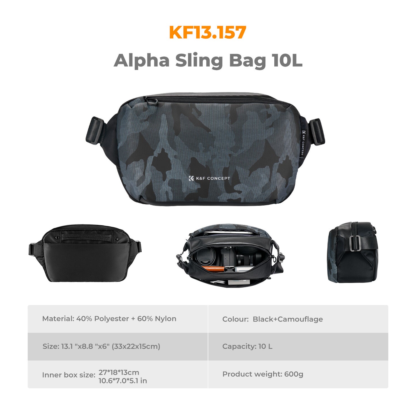 K&F Concept Sling Bag Alpha Camera Photography Shoulder Bag DSLR for Men Women